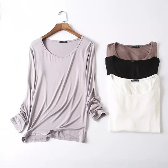 Tops - Basic top shirt long sleeve women light gray
